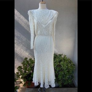 Vtg cream ivory lace bridal short dress sz 11